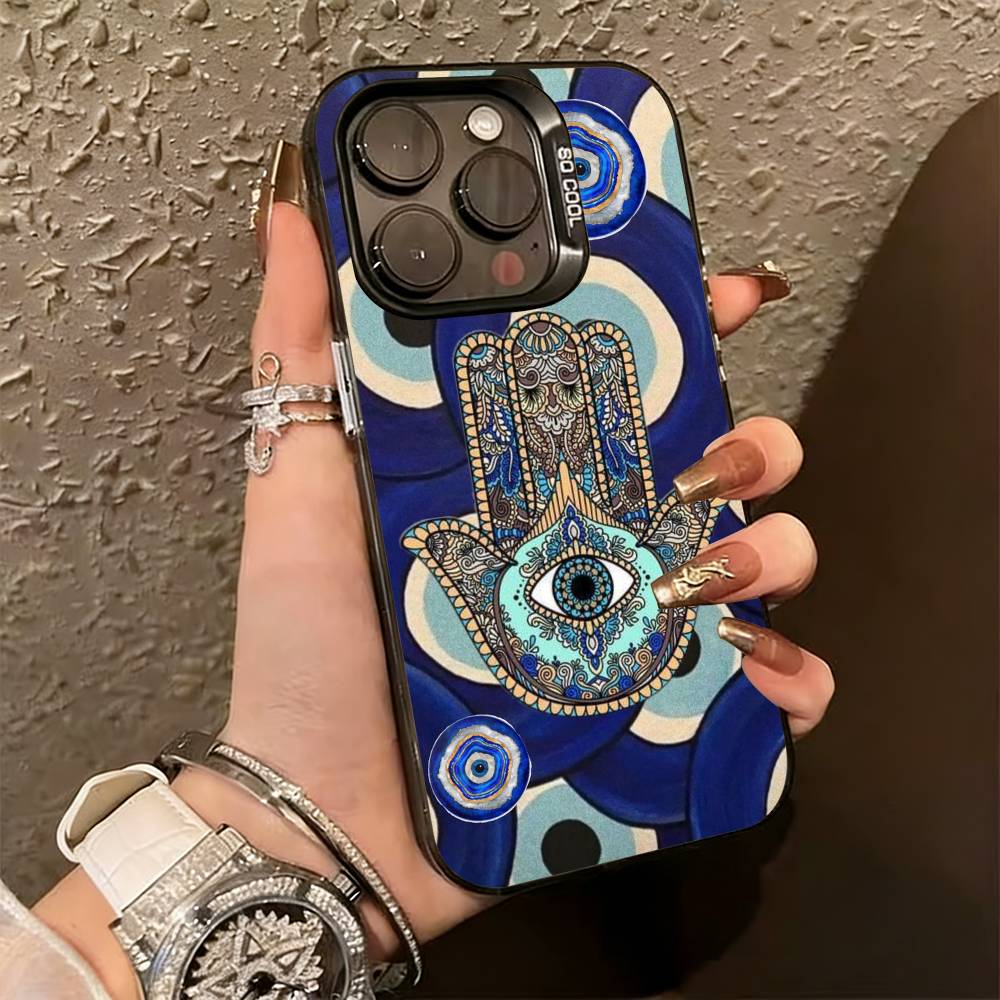 H-Hamsa H-Hand-D Phone Case For iPhone 17,16,15,14,13,12,11 Plus,Pro Max,XS,Colored Silver Plated Inside Cover