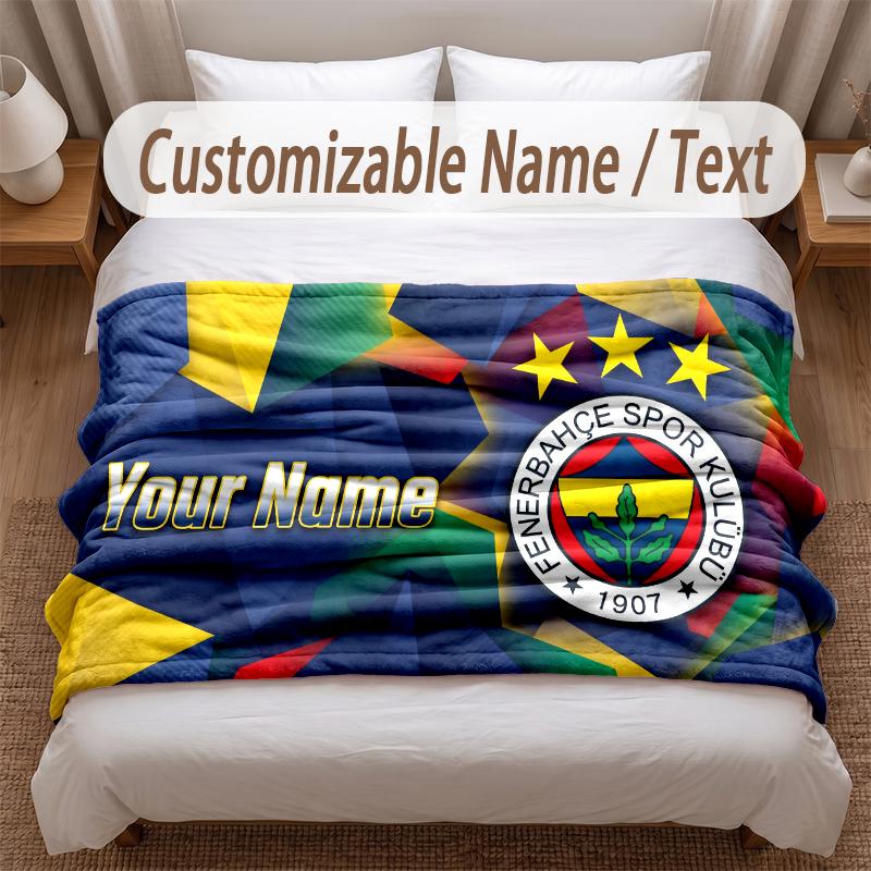Fenerbahçe FC Printed Flannel Blanket Custom Name Text Soft Warm Throw For Bedroom Holiday Gift