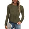 Women's Fashion Round Neck Long Sleeve T-Shirt Solid Color Textured Bottom Top