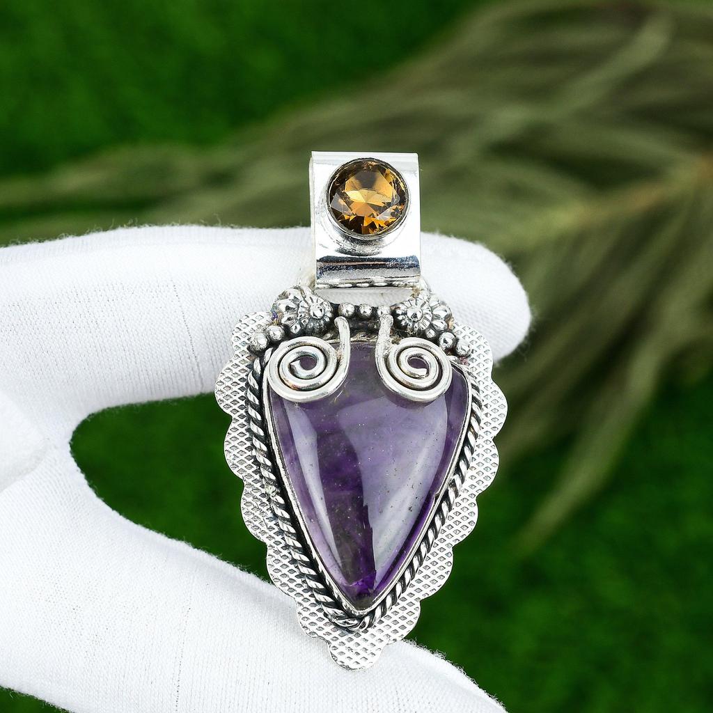 Gift For Women Pendant 925 Sterling Silver Natural Star Amethyst Gemstone