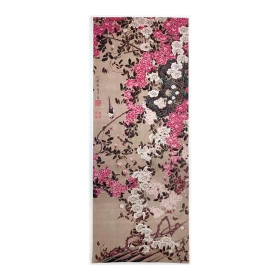 Ukiyo-e Tenugui Towel - "Roses and Small Birds" by Ito Jakuchu - 100% Cotton, Premium Tokka Fabric, Reactive Dye, Nassen Print