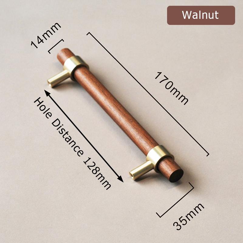 KAK Walnut Wooden Furniture Handle Brass Copper Drawer Knobs Kitchen Cabinets Pulls Dresser Knobs Wardrobe Pull Door Hardware