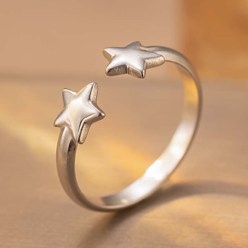 Stainless Steel Gold Color Star Moon Open Rings for Women Minimalist Metal Geometric Adjustable Ring Waterproof Jewelry Gift