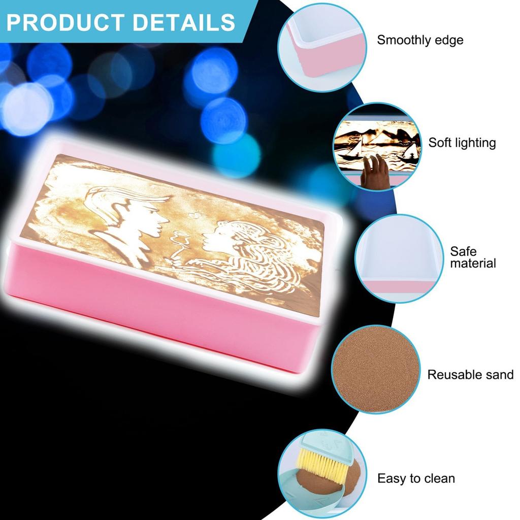 Glow-in-the-Dark Sand Art Kit for Kids, 7-Color Adjustable LED Light Box, Creative Drawing Toy, 40x28x9cm