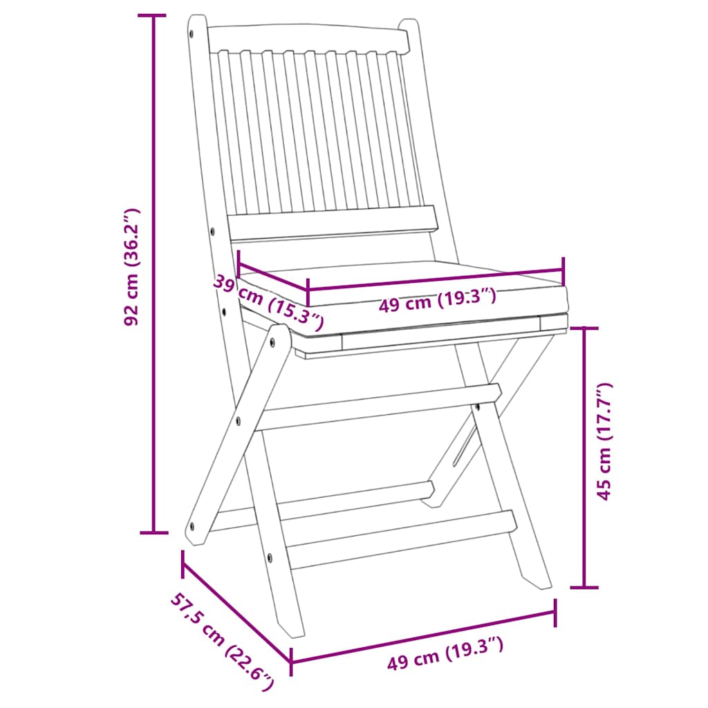 Folding Chair with Cushion 2 Pcs Brown Solid Acacia Wood