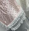 Retro Polka Dot Strapless Lace Trim Crop Top 