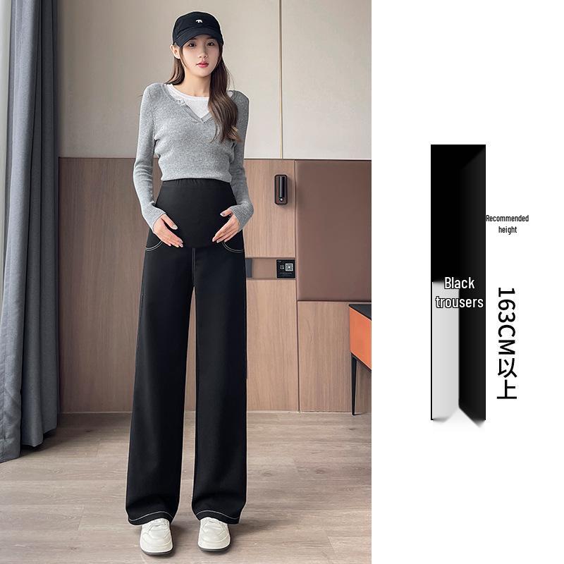 

Джинсы больших размеров для беременных с широкими штанинами и поддержкой живота - на флисовой подкладке, утолщенные и длиной до пола для осени/зимы. 5XL