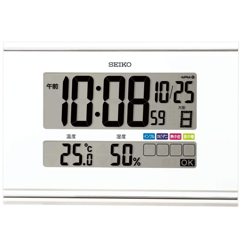 

Seiko Clock Wall Radio Comfortable Environment White 180 x 260 x 22 SQ445W Clock/Desk Clock, Controlled, NAVI, Digital, Pearl, mm,