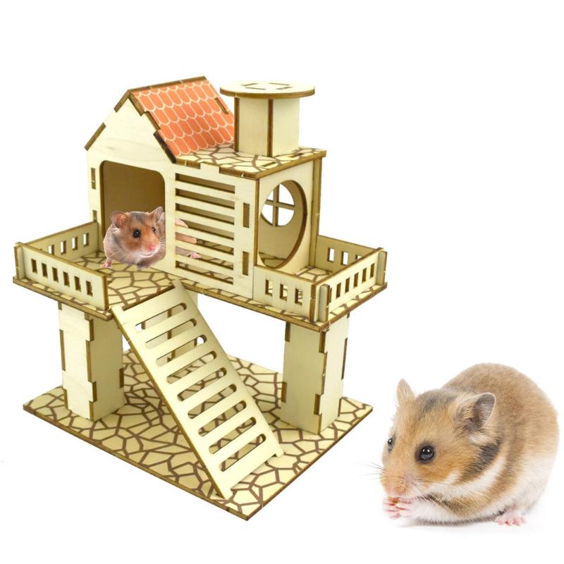 Holzvilla Haus für Hamster Kletterspielzeug Versteck Nistplatz Lebensraum für Chinchillas Meerschweinchen Kleintiere 5 Stile Dropshipping