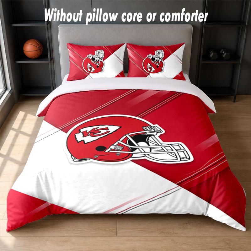 Kansas City Chiefs Design Bed Bedding Set 1 Duvet Cover + 2 Pillowcases Soft Breathable Household Bed Linens