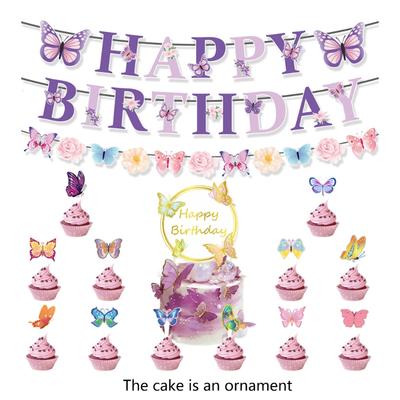 Butterfly Cake Toppers Set Party Supplies Hanging Swirls Colorful Banners Paper Texture for Creative Butterfly Dessert