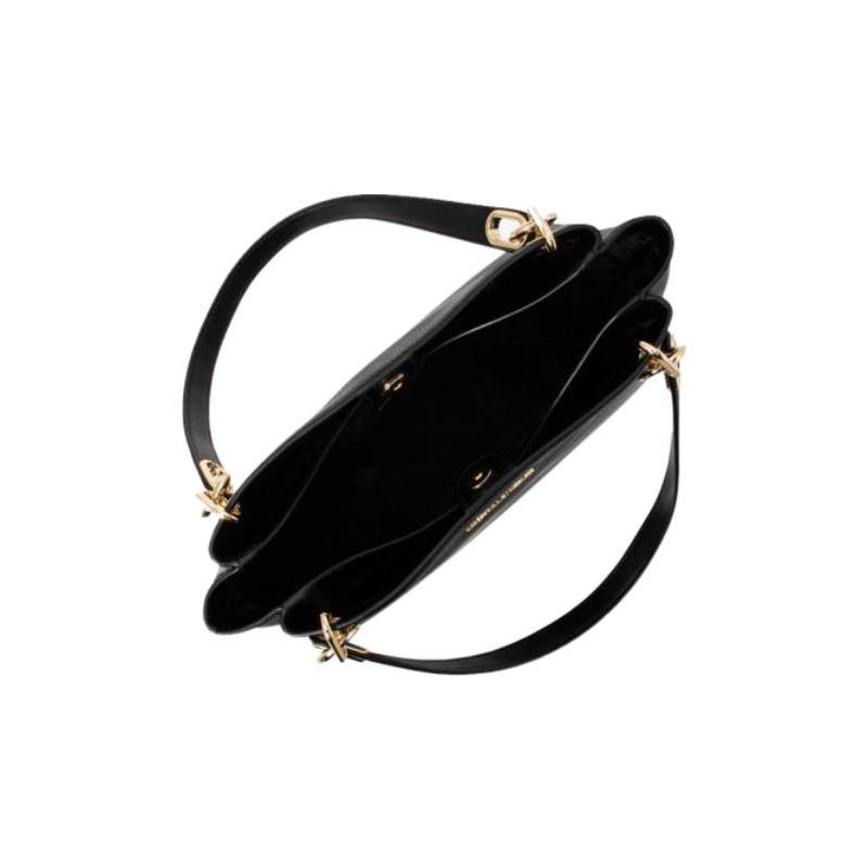 Michael Kors Logo Solid Color Leather Hand Shoulder Bag Women's Black