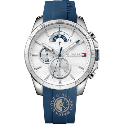 Decker Witte Wijzerplaat Blauwe Siliconen Rubberen Band Heren Quartz Horloge 1791349