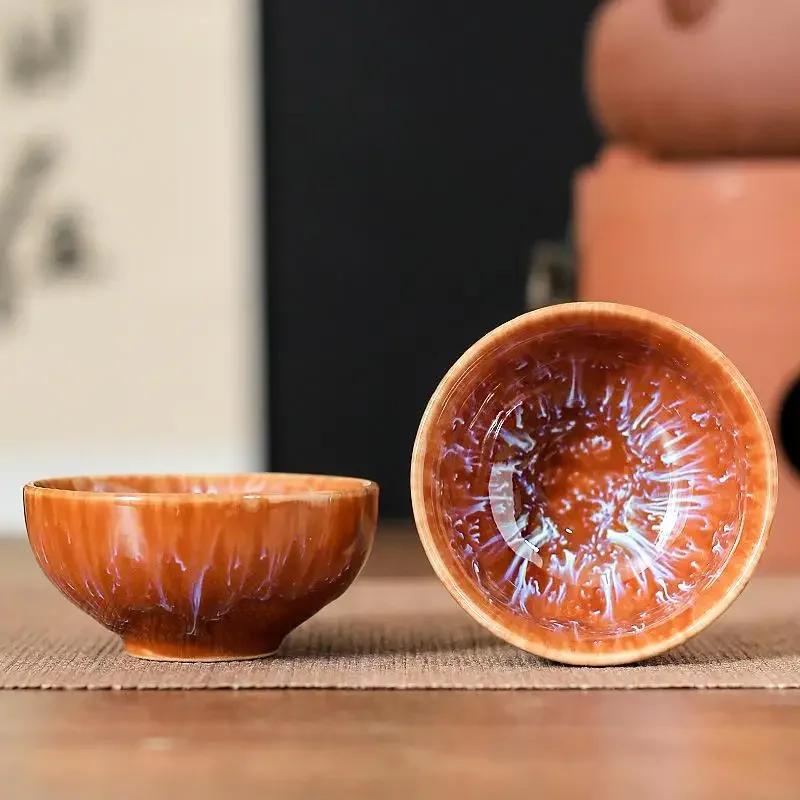 1pc Kiln Change China Ceramic Tea Cup Temmoku Glaze Porcelain Kung Fu Cups Set Pottery Jianzhan Drinkware Tableware Wholesale