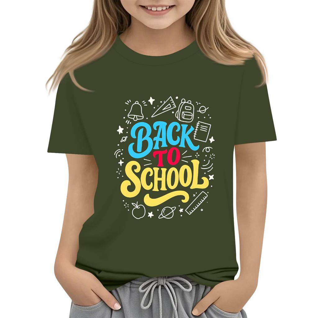 Children's Casual and Fashionable Round-Neck Printed Short-Sleeve Top for Back-to-School
