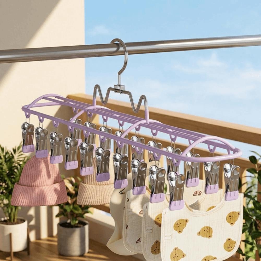 with 20 Clips Sock Drying Rack Stainless Steel Clothes Hanger Baby Sock Clips Laundry Room