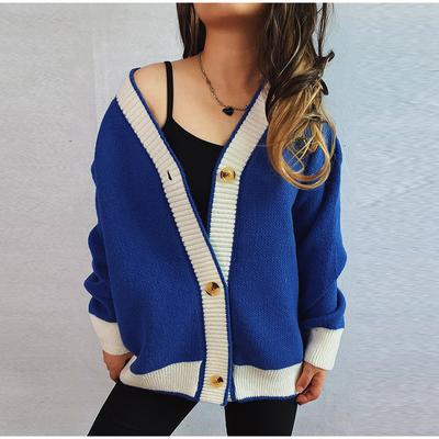 Knitted Cardigan Women V-neck Sweater Autumn Winter Single Breasted Coats Fashion Long Sleeve Panelled Casual Outerwear