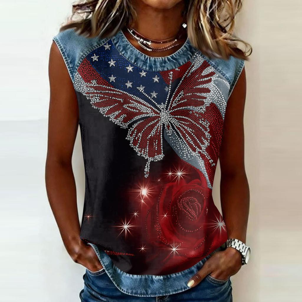 Women's Casual Sleeveless Pullover Top Crew Neck Tank Shirt 250th Anniversary Graphic Print Sleeveless Tee for Summer
