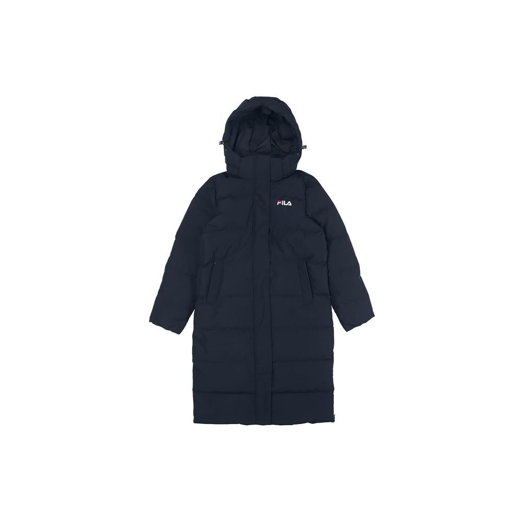 FILA Logo Printed Warm Mid-Length Sports Hooded Down Jacket Women Jackets Legendary-Blue F61W148956FNV