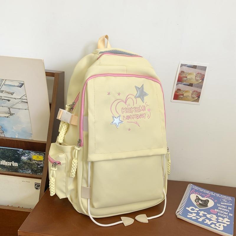 Sweet and cool girl schoolbag high value college style primary and secondary school students letter embroidery backpack men