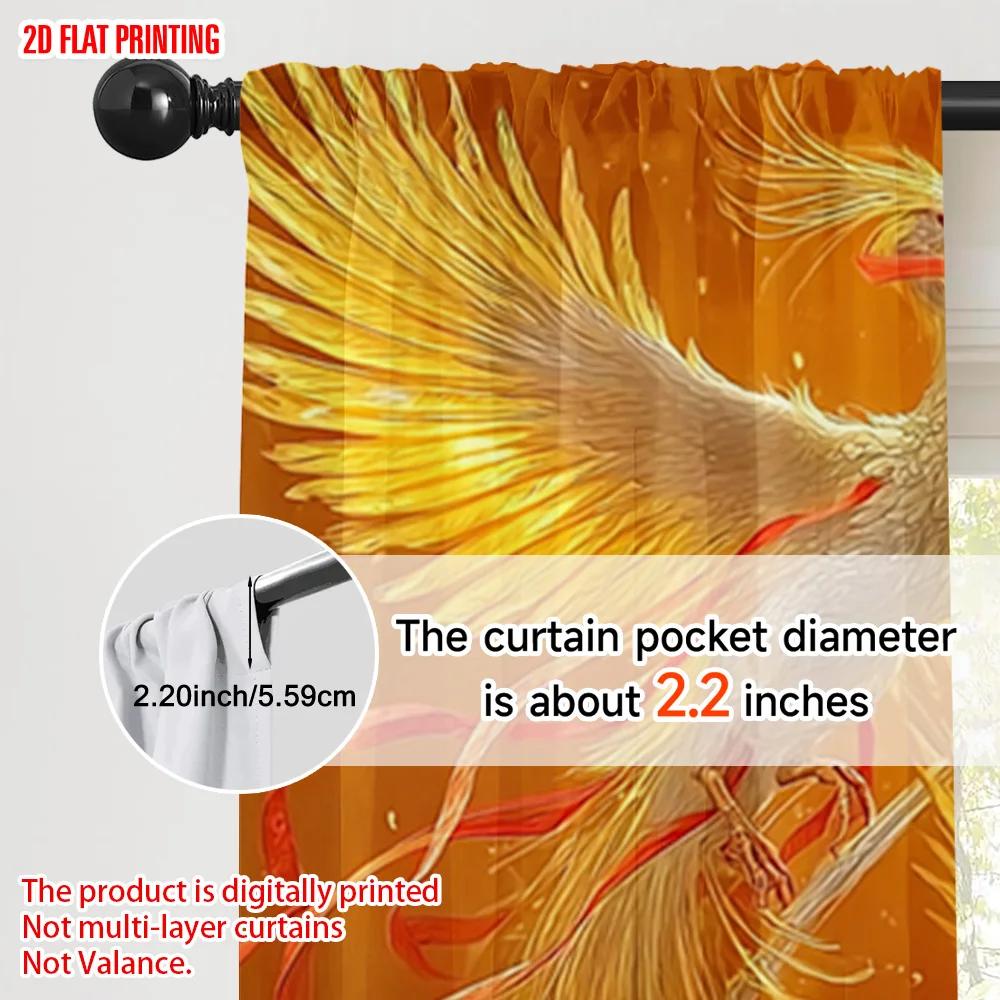 2pcs, Plane Printing Light Filtering Curtains Golden Phoenix Durable 100% Polyester Fabric (without Rod) Decorations For Home