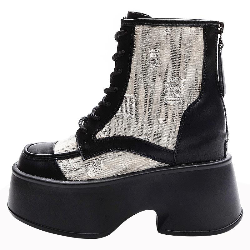 Retro Persönlichkeit Plateau Stiefel Damen 2024 Herbst und Winter Neu Nische Design Sinn Um Alten Denim All Die Mode Zu Machen