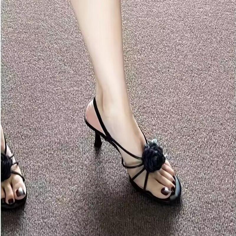 

Fashion 2025 Summer Sale of Women s Shoes Female Sandal High Heels Buckle Strap New Girls Comfort Beige High-heeled Stiletto Low Floral 34