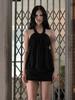 Miteula Shirred Sheer Mini Dress _ Black