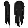 Autumn Winter Men Long Coat Solid Color Irregular Long Sleeves Hooded Zipper Strappy Overcoat for Halloween
