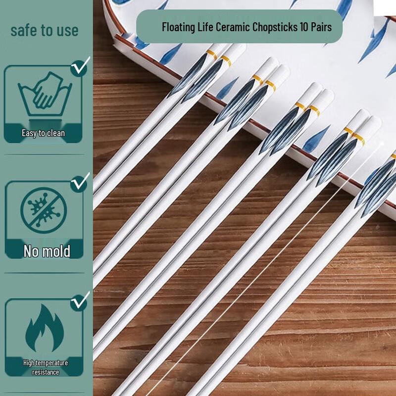 Jingdezhen Enamel Ceramic Chopsticks - 10 Pairs