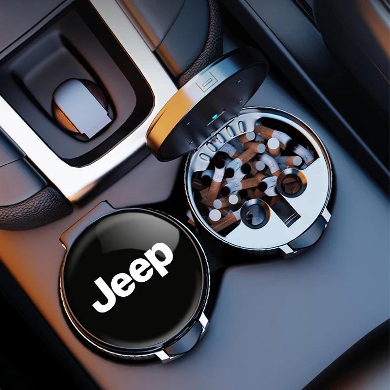 Car Ashtray with LED Light Cigarette Smoke Remover Car Ashtray Auto Accessories for Jeep Cherokee Wrangler Compass Patriot AKM1