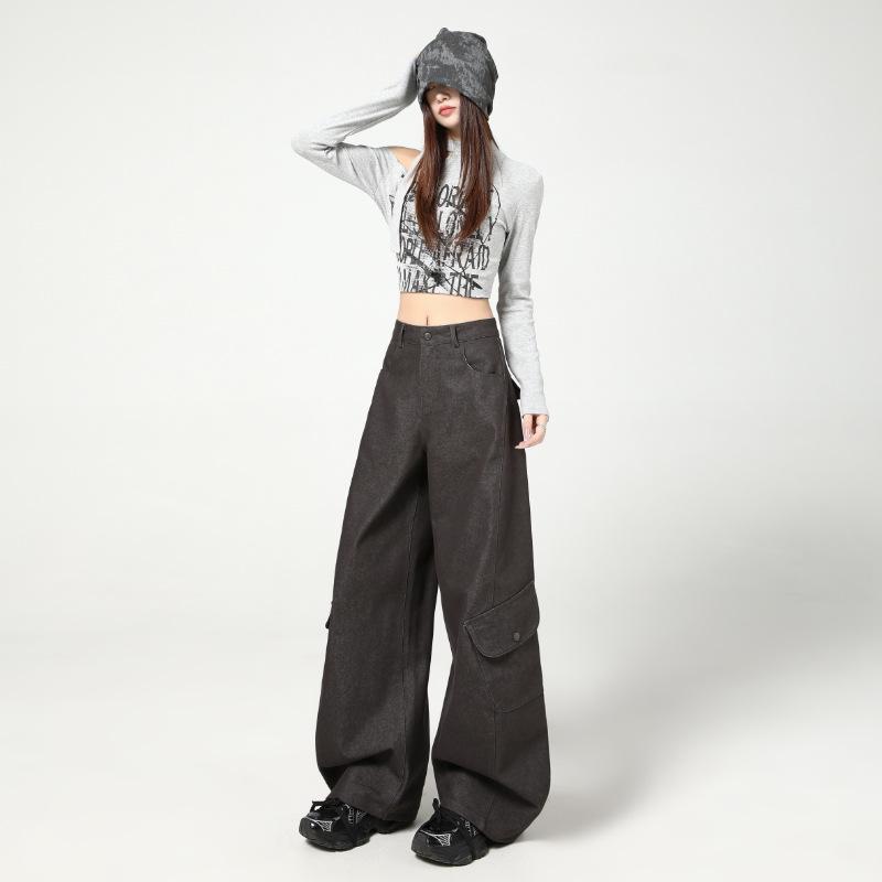 Women's 2025 Autumn Retro Wide-Leg Cargo Pants