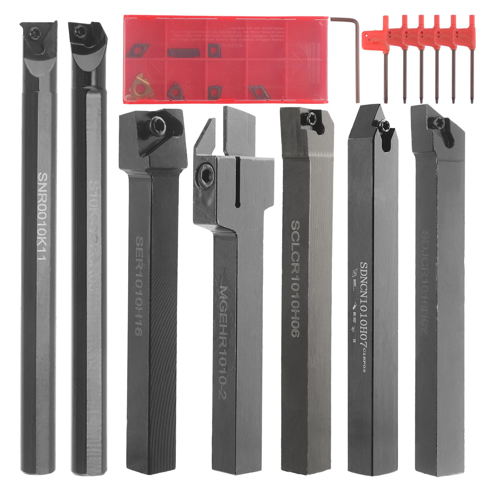 

38 дюймов, 10 мм, индексируемый токарный инструмент, набор из 21 предметов - набор из 7 металлических держателей инструментов для токарных станков с 7 предметами чёрный