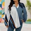 Women Plus Size Abstract Geometric Printed Collared Neck Long Sleeve Button Front Curved Hem Shirt
