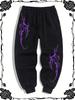 Goth-tribal Męskie Spodnie Jogger Kieszeń Fioletowy Tribalowy Nadruk, Symetryczny Tribalowy Graficzny Wzór na Nogawce, Elastyczny Sznurek Miękkie Dresy do Goth Streetwear