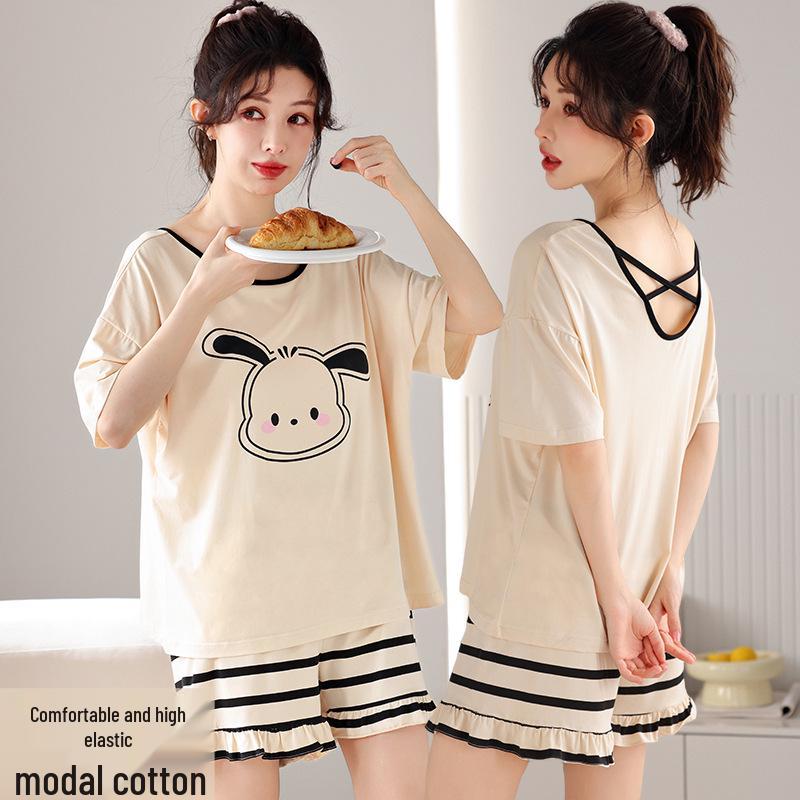 Women's Plus Size Short Sleeve Modal Cotton Pajama Set - Lightweight and Suitable for Outdoor Wear