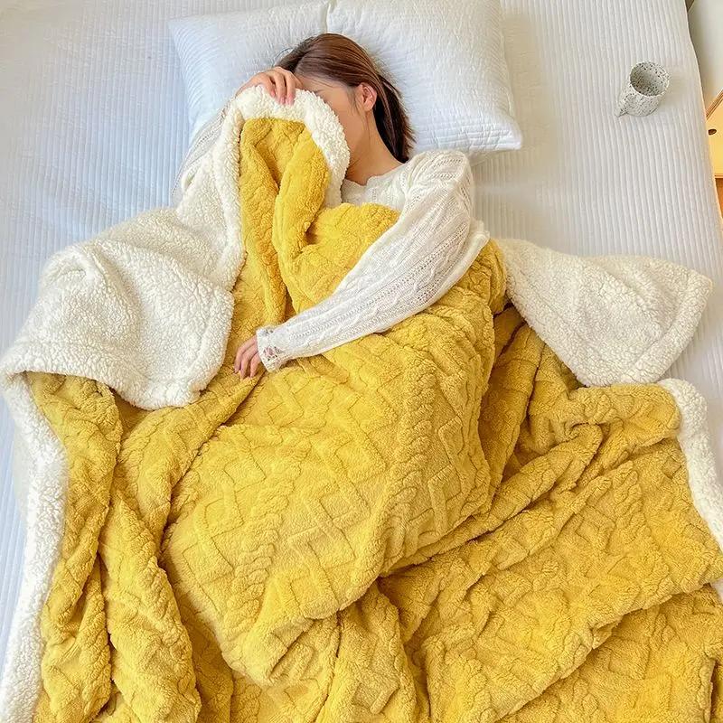 Winter Thick Lamb Fleece Blankets Thick Wide Flannel Bedroom Sofa Soft Breathable Warm Cover Sofa Blanket Small Blankets for Bed