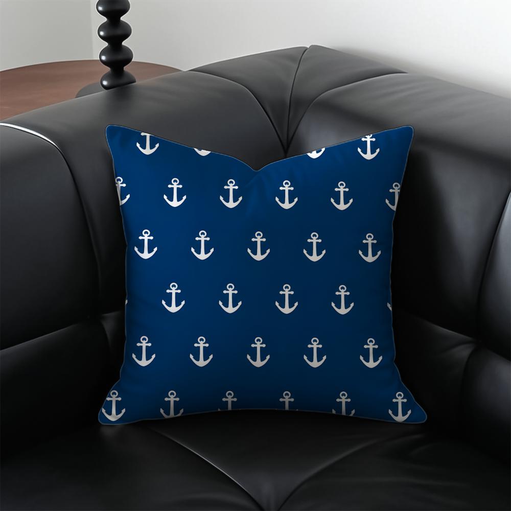 Fashion Relaxed Ocean Breeze Anchor Cushion Cover Pillow Case Antidustmite Invisible Zipper Silky Plush Cushion