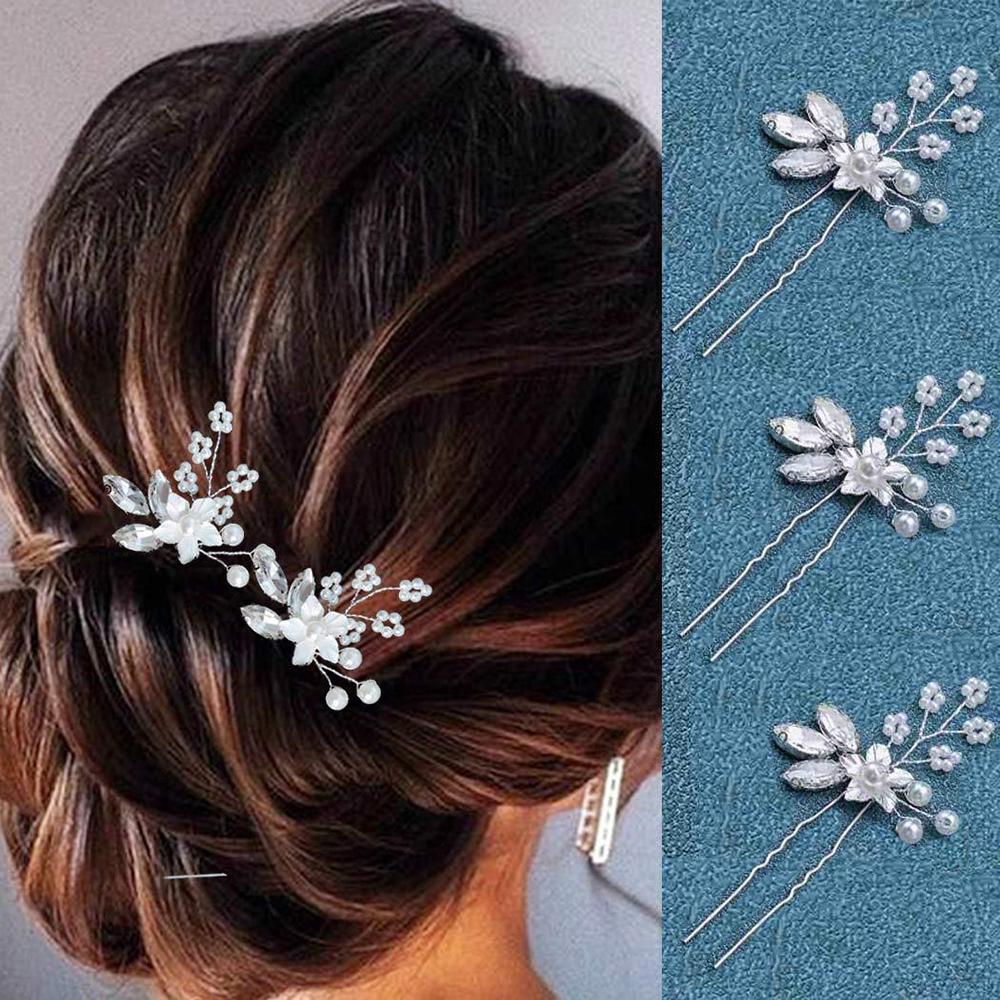 3Pcs Bridal U-shaped Pin Metal Barrette Clip Hairpins Rhinestone Wedding Hairstyle Design Tools Women Wedding Hair Accessories
