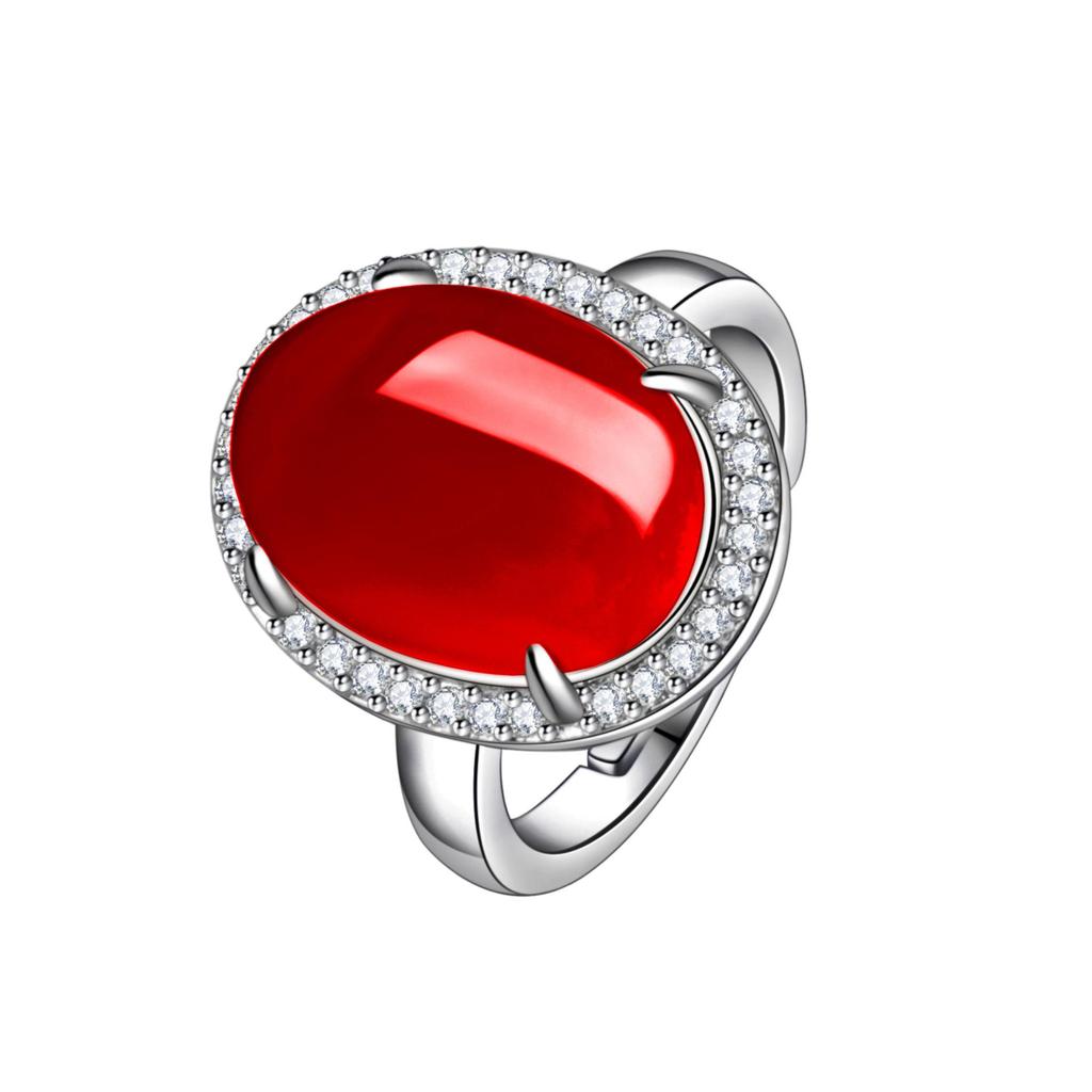 Silver Imitation Green Chalcedony and Agate Crystal Ring