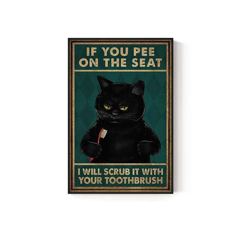 Retro Kitten Cartoon Canvas Painting Bathroom Toilet Poster Toilet Children's Room Decoration Painting for Modern Living Room Asian Style Home Decor