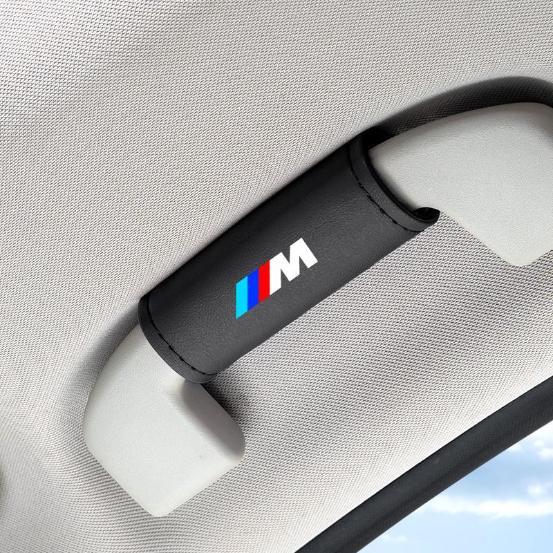 AAAPX1 Car Roof Armrest Inner Door Pull Handle Protection Case Suede Cover For BMW M LOGO Leather1 3 5 7 Series X1 X3 X5 X6 M Sports