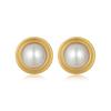18K Gold Pearl Stud Earrings Spiral Circle Earrings Temperament French Elegant Simple Style Retro Earrings