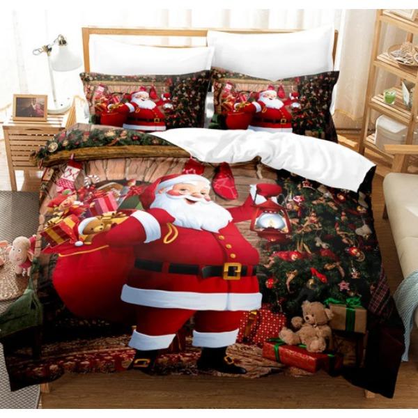 Santa Claus Bed Three-Piece Set, Digital Print Quilt Cover Sheet Set