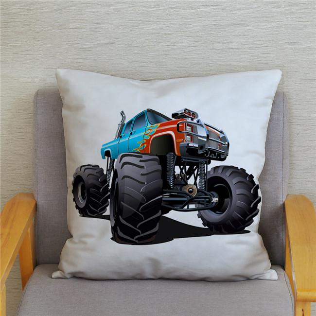 Cartoon Monster Truck Print Cushion Cover Pillow 45X45 Square Sofa Home Decoration Throw