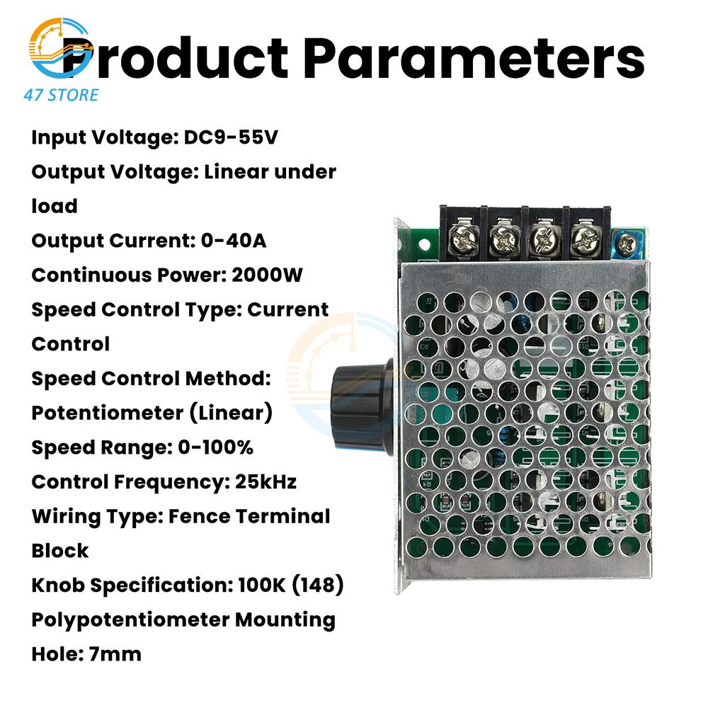 Heavy Duty PWM DC Motor Controller 9-55V 40A 2000W Industrial Grade Speed Governor with Efficient Heat Dissipation