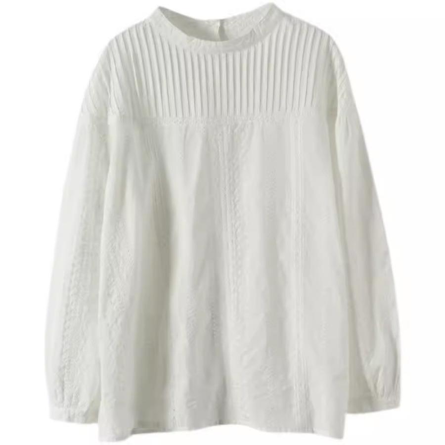 Japanese Vintage Artistic Organ Blouse Ladies Pleated Sweet Lace Hollow Out Long Sleeve Shirt for Women Solid Color Blouses Top