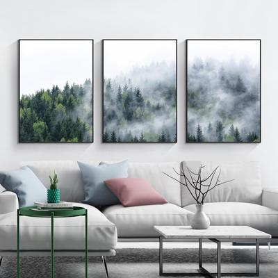 Natur Nebel Wald Landschaft Leinwand Gemälde Nordic Landschaft Poster und Drucke Wand Kunst Bilder Für Wohnzimmer Dekor HD0053