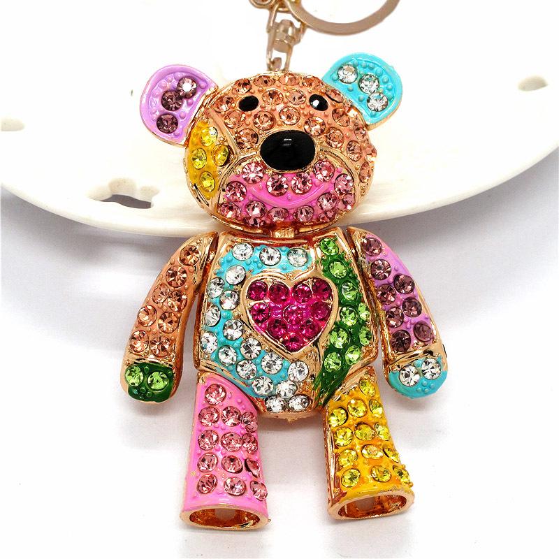 Cute Sweet Colorful Crystal Bear Key Chain Rhinestone Bag Accessories Keyring