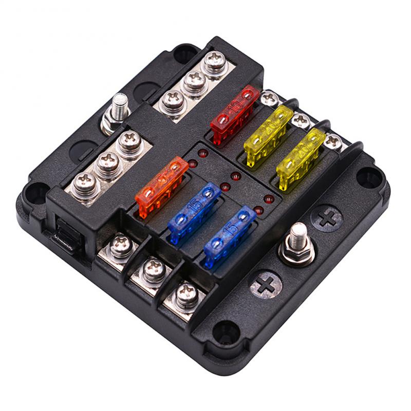 Car Boat Fuse Box  6 Ways 12 Ways  LED Indicator Light Insert Screw Type Blade Fuse Holder Power Distribution Panel Board